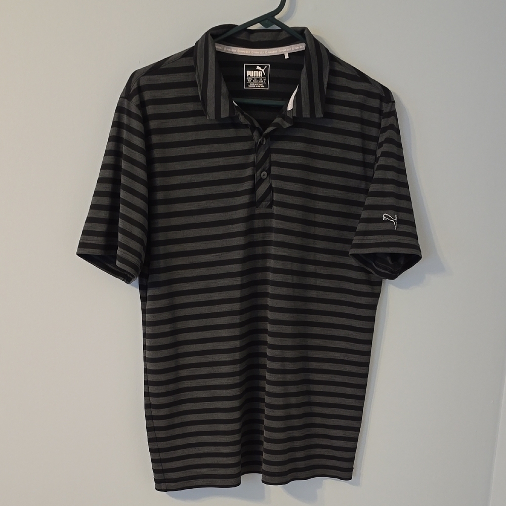 Puma Golf Black and Gray Striped Polo Shirt